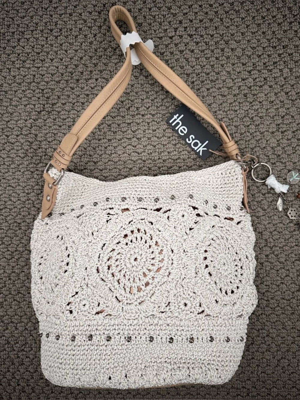 The Sak Cream Crochet Shoulder Bag with Tan Leather Handle - Picture 9 of 9